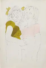 Two Girls Laughing by Andy Warhol, 1954, offset lithograph and watercolor on paper, offered Feb 2016