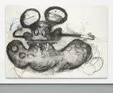 Joyce Pensato, Donald as a Crossdresser, 1999, charcoal and pastel on paper, in 2 parts