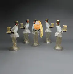 Shatter by Fred Wilson, 2003, 5 Murano glass candlesticks, water, food coloring, offered Feb 2016