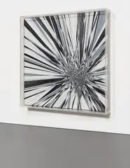Thomas Canto, Triangle Burst, 2014, acrylic on wood and nylon wires, in artist's Plexiglas box