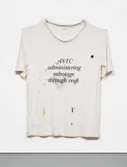 Amanda Ross-Ho, Administering Sabotage Through Craft, 2010, cotton jersey, embroidery thread, aluminum thumbtacks, acrylic paint, latex paint, cabernet sauvignon and other mixed media
