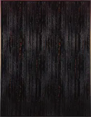 Nina Beier, Fatigues, 2012, furniture fabric, dye, ink, pigment, and bleach, in artist's frame