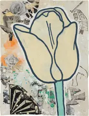 Yellow Tulip by Donald Baechler, 2006, gesso, flashe and collage on paper, offered Feb 2016