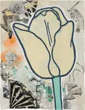 Donald Baechler, Yellow Tulip, 2006, gesso, flashe and collage on paper