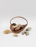 Michael Queenland, Mille Pogany and Breads, 2007, wicker basket, 9 pieces of glazed ceramic and table
