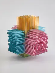 Ry Rocklen, Extruded Cage, 2010, bird cage, dowels and paint