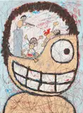 Jay Stuckey, Charles Whitman, 2012, oil and collage on canvas laid on panel