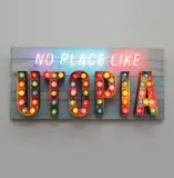 Chris Bracey, No place like Utopia, 2013, acrylic on reclaimed wood, neon, aluminum and carnival light bulbs