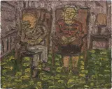 Leon Kossoff, Two seated Figures no.1 (My Parents), 1980, oil on board