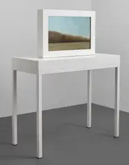 John Gerrard, Dust Storm (Dalhart, Texas), 2007, simulation, with artist's Corian frame and artist's Corian console table