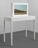 John Gerrard, Dust Storm (Dalhart, Texas), 2007, simulation, with artist's Corian frame and artist's Corian console table