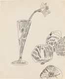 Andy Warhol, Still-life: Flowers and Fruit, circa 1957, ballpoint ink on Manila paper
