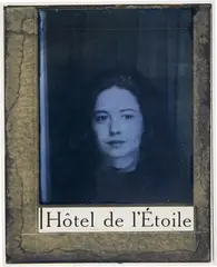 Joseph Cornell, Untitled (HÔTEL DE L'ÉTOILE, SUZANNE MILLER), circa 1960, ink, pencil, printed paper and photograph collage on board