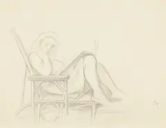 Balthus, Jeune Fille Lisant, circa 1955, graphite on paper