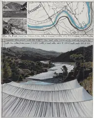 Over the River, Project for Arkansas River, State of Colorado, Parkdale Siding, #42 by Christo, 1996, graphite, gelatin silver photographs and colored pencil on printed paper, in 2 parts, in artist's Plexiglas frames, offered May 2016