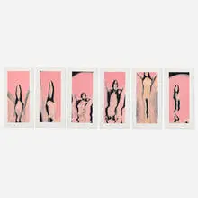 Larry Bell, Six works from the Pink Ladies series, 1974, screenprint in colors with flocking
