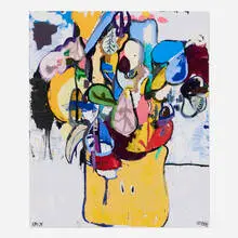 Eddie Martinez, Scaffold, 2024, UV pigment print with screenprint and varnish on 410gsm Somerset Radiant White