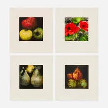 Donald Sultan, Red Pears; Red Poppies; Apples; Pears (four works from the Fruits and Flowers series), 1989, screenprint in colors