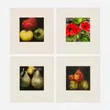 Donald Sultan, Red Pears; Red Poppies; Apples; Pears (four works from the Fruits and Flowers series), 1989, screenprint in colors