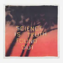 Ed Ruscha, Science is Truth Found Out (Red)ition Scarf, 2022, silk twill scarf