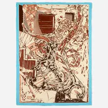 Frank Stella, Swan Engraving Framed II (from the Swan Engraving series), 1984, relief and etching in colors on light tan TGL handmade
