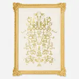 Ryan McGinness, Reasoned Relationships vs. Illogical Love, 2007, 24-karat gold leaf on paper with matching 24-karat gold leaf frame
