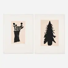 Donald Baechler, Two works from the Flowers and Trees (for Klaus Wittman) portfolio, 1990, relief print in colors with Chine-collé on BFK Rives