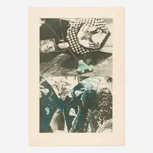 Look While Catching and Holding (Frog and Butterfly) by John Baldessari, 1984, intaglio relief print in colors on Arches, sold May 2026