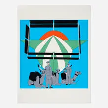 John Wesley, Anglo-Egyptian Camel Corps With French Dirigible, 1970, screenprint in colors