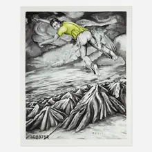 Jonathan Borofsky, I Dreamed I Could Fly at No. 3088752 (State IV), 1990, lithograph in colors with embossing