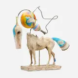 Michael Lucero, Horse from the Reclamation series, 1997, glazed and hand-painted earthenware, found object