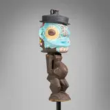 Michael Lucero, Luba Carolina from the Reclamation series, 1995, glazed and hand-painted earthenware, found object, steel