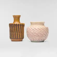 F. Carlton Ball, Vases, set of two, c. 1955, glazed stoneware with carved decoration