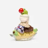 David Gilhooly, Frog Banana Split Sundae, c. 1985, glazed earthenware, glass