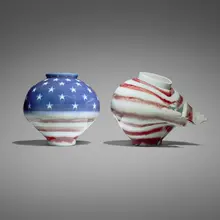 Steven Young Lee, Korean American Moon Jars from the American Flag series, 2023, glazed porcelain diptych