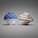 Steven Young Lee, Korean American Moon Jars from the American Flag series, 2023, glazed porcelain diptych