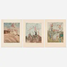 Roberto Sebastian Matta, Three works from the Così Fan Tutte portfolio, 1970, etching and aquatint in colors on Arches