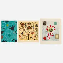 Dan Rizzie, Three works, 1998, monoprint and screenprint in colors with spray paint and mixed media collage on Arches; screenprint in colors with pochoir; lithograph in colors on Arches