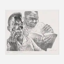 John T. Biggers, Learning to Read (The Word), 1965, lithograph