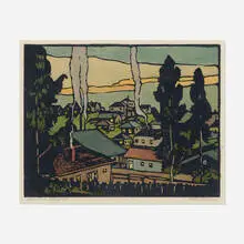 William S. Rice, Melrose Heights, c. 1920, woodcut in colors