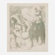 Pierre-Auguste Renoir, Le Chapeau épinglé, 2è planche, 1898, lithograph in blue-green