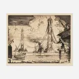 Reynold Weidenaar, Building the Bridge, Mackinac Straits, 1956, etching