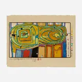 Friedensreich Hundertwasser, Two Clouds Raining Seven Colors (from the Midori No Namida portfolio), 1972, woodcut in colors
