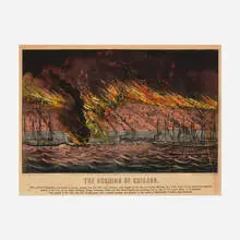 Burning of Chicago by Currier & Ives, 1871, lithograph with hand-coloring, sold Nov 2025
