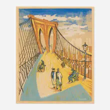 Leon Bibel, Brooklyn Bridge, 1939, screenprint in colors