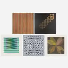 Antonio Asis, Asis/ Cruz-Diez/ Demarco/ Sempere/ Sobrino portfolio, 1976, screenprint in colors on paper; screenprint on vinyl