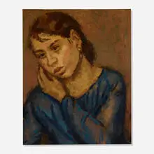 Moses Soyer, Pensive Woman, oil on canvas