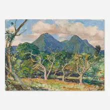 Everett Warner, Martinique, Mont Pelée, watercolor and gouache on paper mounted to board