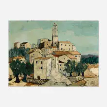 Village Corse by Charles Levier, c. 1970, oil on canvas, sold Oct 2025