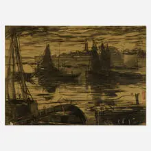 Charles Henry Fromuth, In the Shelter of Back Harbor, 1909, charcoal on paper